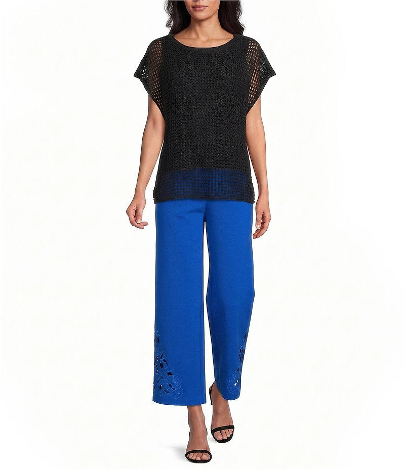 Investments Short Sleeve Crew Neck Open Stitch Top