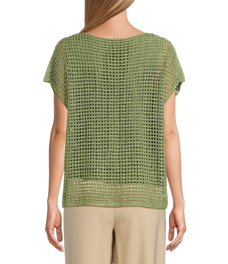 Investments Short Sleeve Crew Neck Open Stitch Top