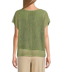 Investments Short Sleeve Crew Neck Open Stitch Top