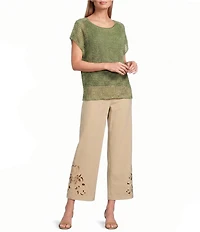 Investments Short Sleeve Crew Neck Open Stitch Top