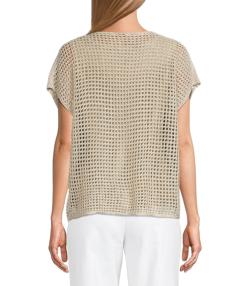 Investments Short Sleeve Crew Neck Open Stitch Top