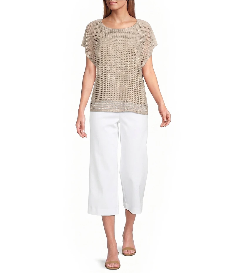 Investments Short Sleeve Crew Neck Open Stitch Top