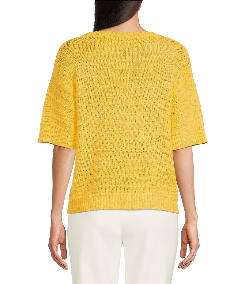 Investments Short Sleeve Crew Neck Tape Yarn Top