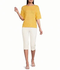 Investments Short Sleeve Crew Neck Tape Yarn Top