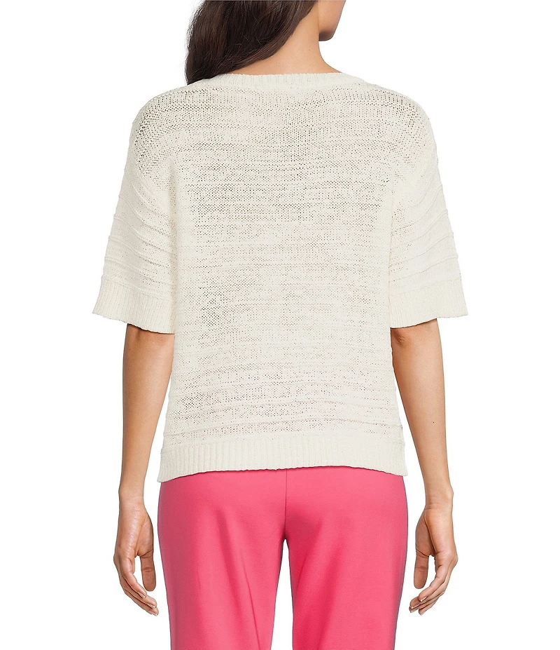 Investments Short Sleeve Crew Neck Tape Yarn Top