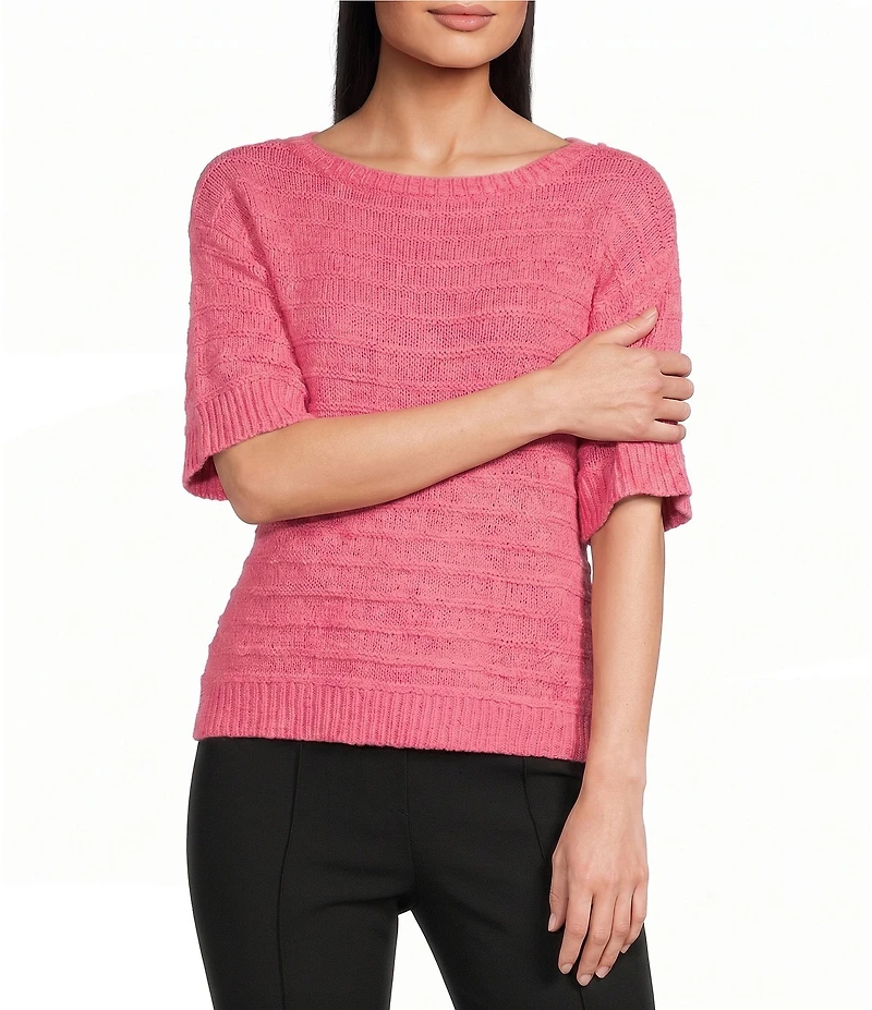 Investments Short Sleeve Crew Neck Tape Yarn Top