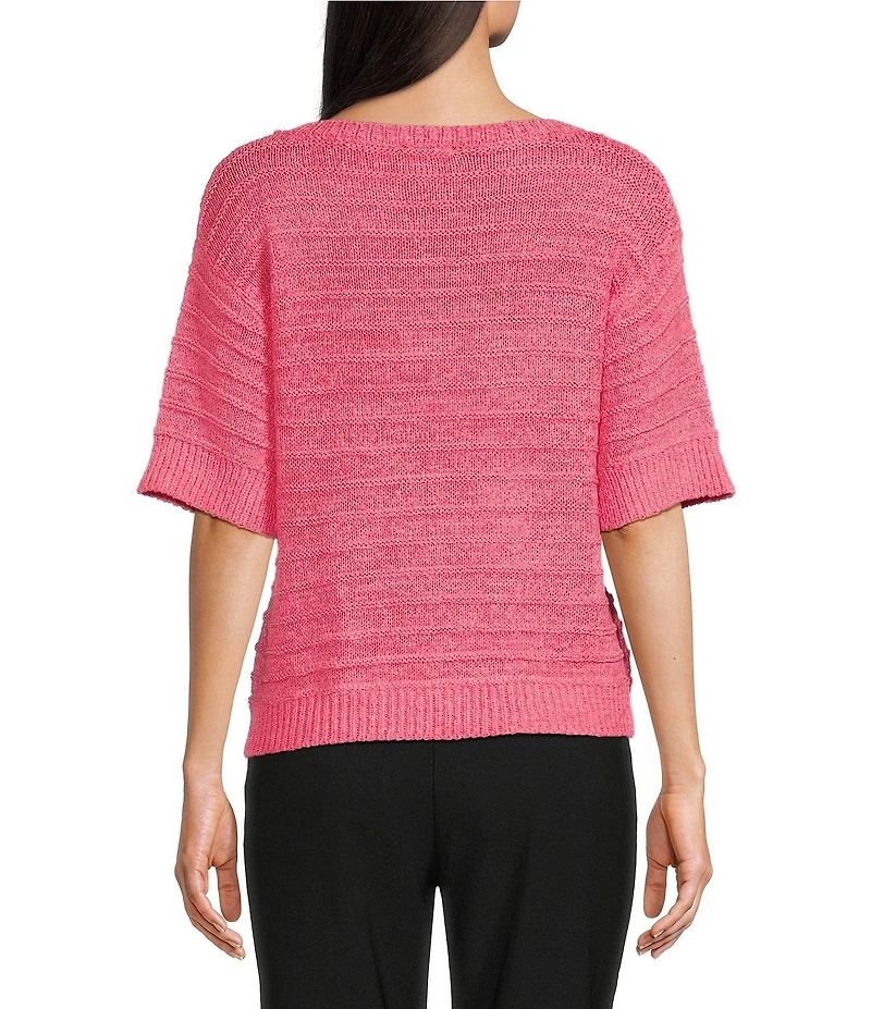 Investments Short Sleeve Crew Neck Tape Yarn Top
