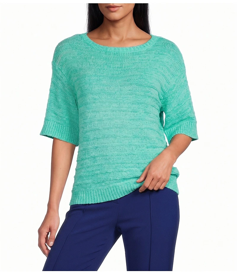 Investments Short Sleeve Crew Neck Tape Yarn Top