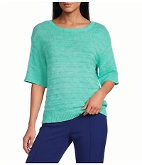 Investments Short Sleeve Crew Neck Tape Yarn Top