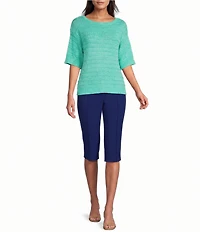 Investments Short Sleeve Crew Neck Tape Yarn Top