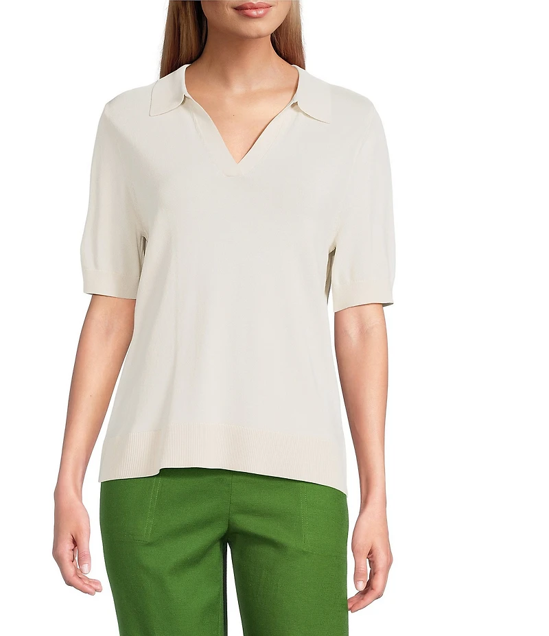Investments Short Sleeve V-Neck Shirt Collar Top