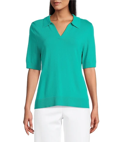 Investments Short Sleeve V-Neck Shirt Collar Top