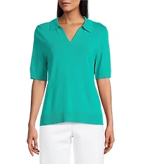 Investments Short Sleeve V-Neck Shirt Collar Top