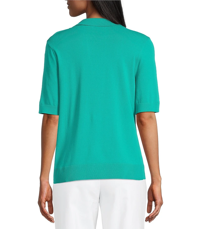 Investments Short Sleeve V-Neck Shirt Collar Top