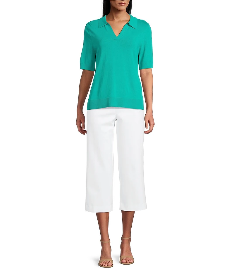 Investments Short Sleeve V-Neck Shirt Collar Top
