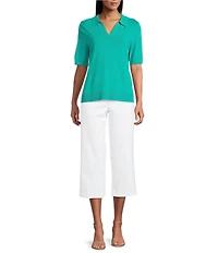 Investments Short Sleeve V-Neck Shirt Collar Top