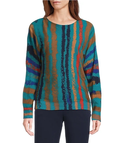 Investments Sketchy Stripe Long Sleeve Boat Neck Pullover Sweater
