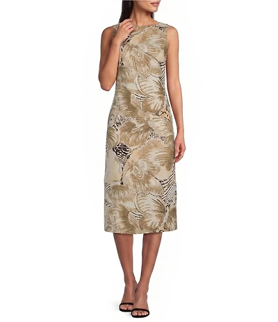 Investments Sleeveless Boat Neck Stretch Linen Sheath Midi Dress