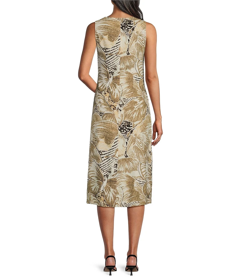 Investments Sleeveless Boat Neck Stretch Linen Sheath Midi Dress