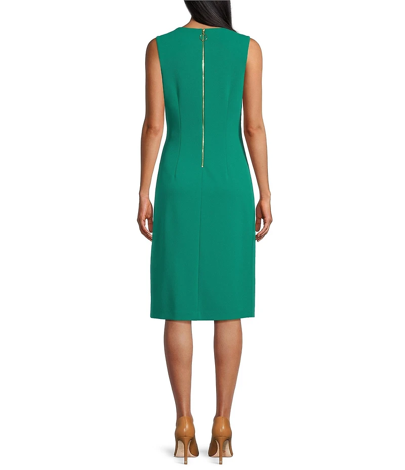 Investments Scuba Crepe Sleeveless Square Neck Faux Wrap Ruffle Sheath Midi Dress