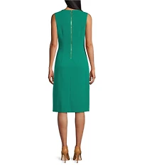 Investments Scuba Crepe Sleeveless Square Neck Faux Wrap Ruffle Sheath Midi Dress