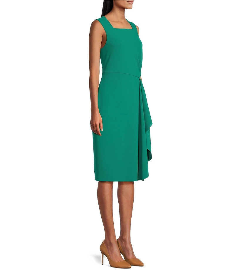 Investments Scuba Crepe Sleeveless Square Neck Faux Wrap Ruffle Sheath Midi Dress
