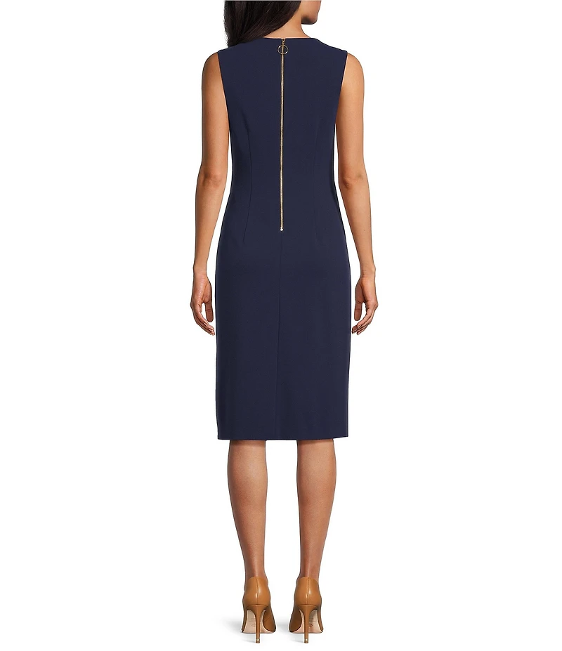 Investments Scuba Crepe Sleeveless Square Neck Faux Wrap Ruffle Sheath Midi Dress