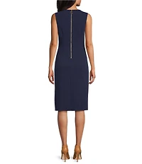 Investments Scuba Crepe Sleeveless Square Neck Faux Wrap Ruffle Sheath Midi Dress