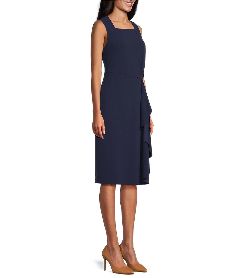 Investments Scuba Crepe Sleeveless Square Neck Faux Wrap Ruffle Sheath Midi Dress