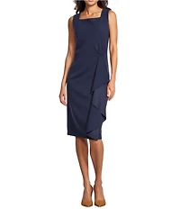 Investments Scuba Crepe Sleeveless Square Neck Faux Wrap Ruffle Sheath Midi Dress