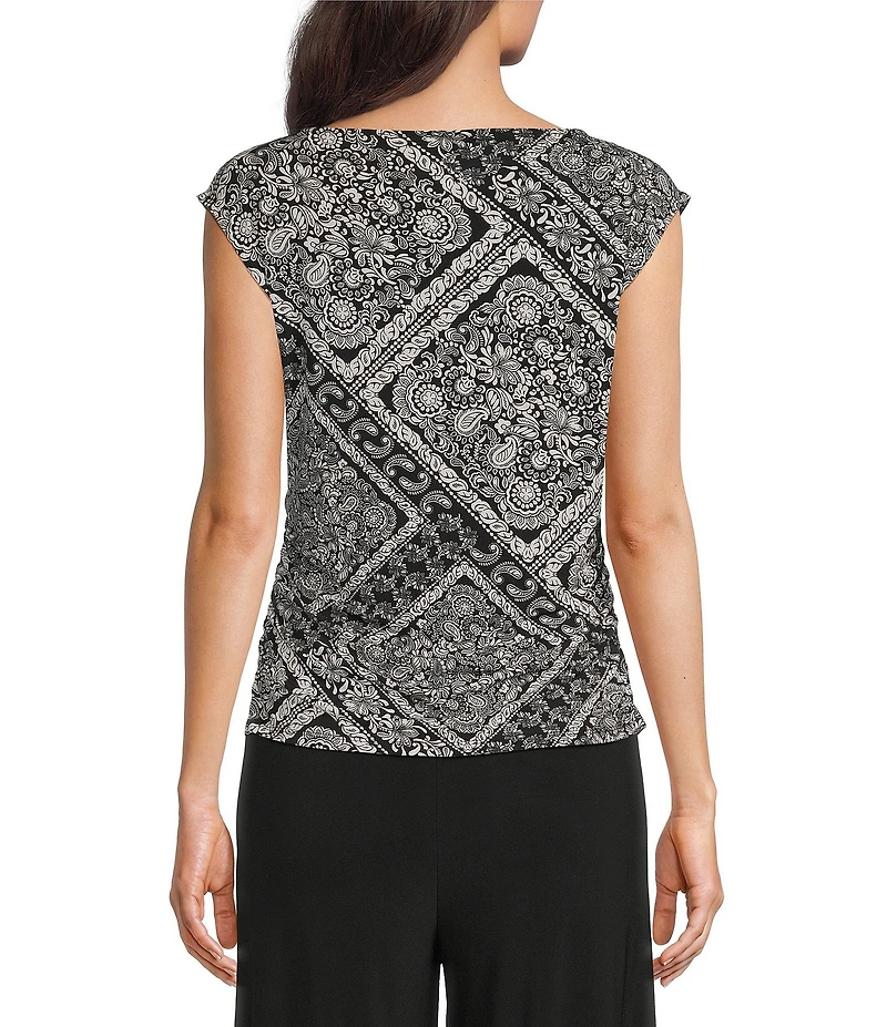 Investments Soft Separates Bias Geo Print Crew Neck Ruched Sleeveless Top