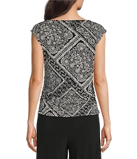 Investments Soft Separates Bias Geo Print Crew Neck Ruched Sleeveless Top