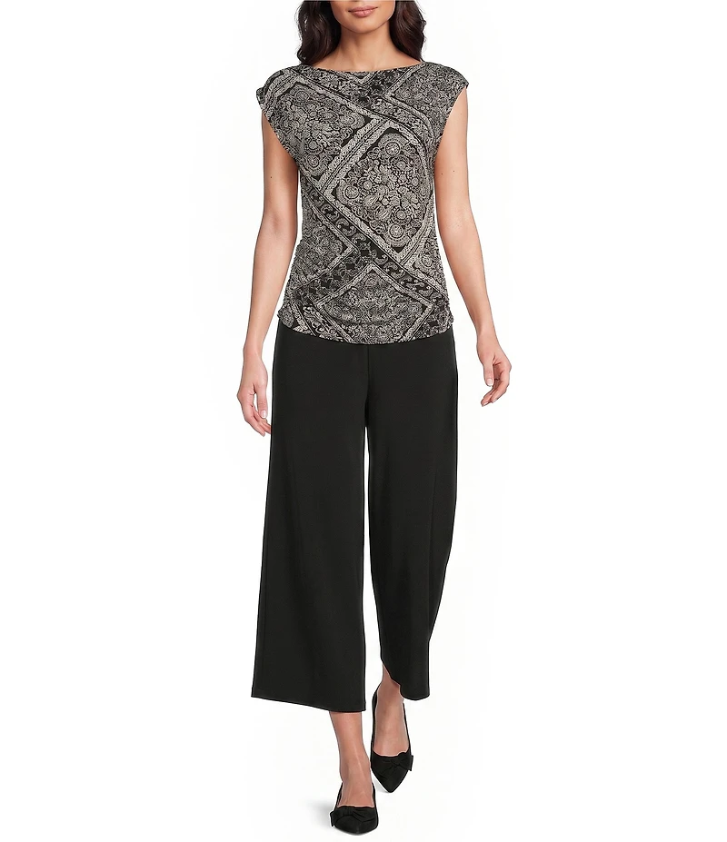 Investments Soft Separates Bias Geo Print Crew Neck Ruched Sleeveless Top