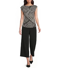Investments Soft Separates Bias Geo Print Crew Neck Ruched Sleeveless Top