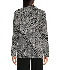Investments Soft Separates Bias Geo Print Long Sleeve Open Front Jacket