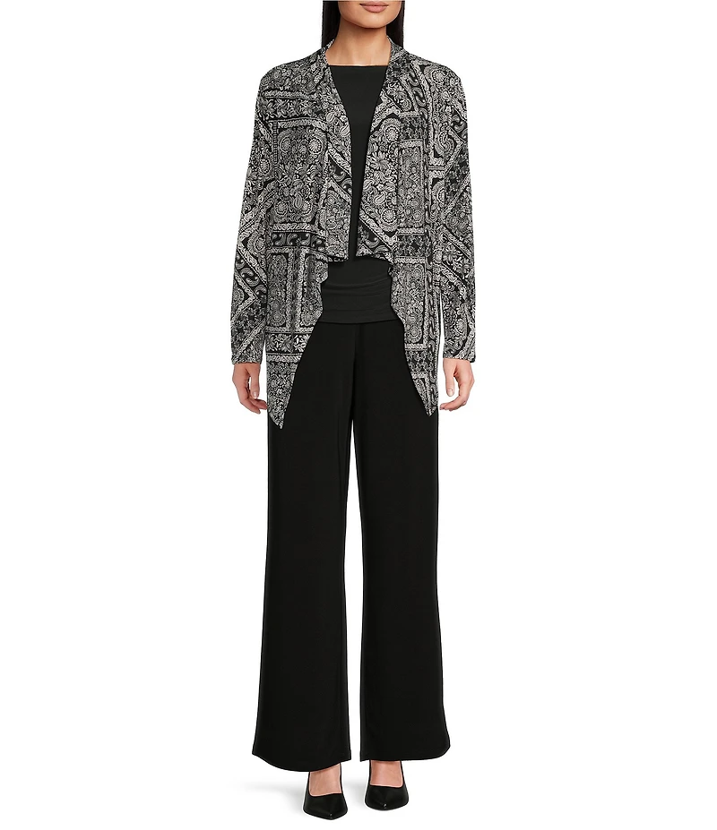 Investments Soft Separates Bias Geo Print Long Sleeve Open Front Jacket