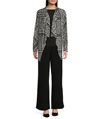 Investments Soft Separates Bias Geo Print Long Sleeve Open Front Jacket