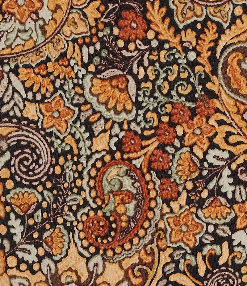 Investments Soft Separates Black/Pinecone Painted Paisley Print Crew Neck Ruched Sleeveless Top