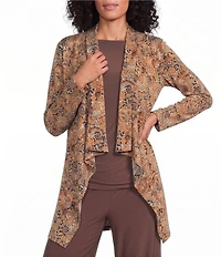 Investments Soft Separates Black/Pinecone Painted Paisley Print Long Sleeve Open Front Jacket