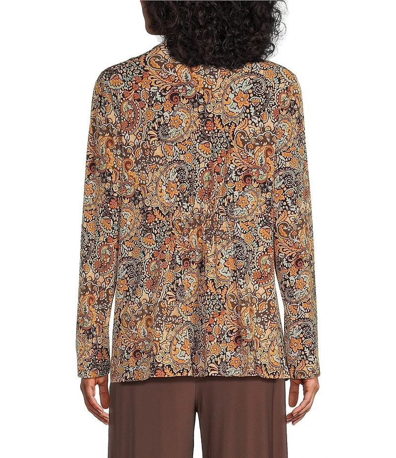 Investments Soft Separates Black/Pinecone Painted Paisley Print Long Sleeve Open Front Jacket