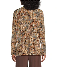 Investments Soft Separates Black/Pinecone Painted Paisley Print Long Sleeve Open Front Jacket
