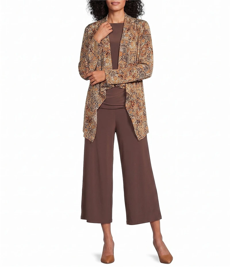 Investments Soft Separates Black/Pinecone Painted Paisley Print Long Sleeve Open Front Jacket