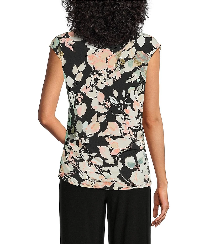 Investments Soft Separates Floral Jade Crew Neck Ruched Sleeveless Top