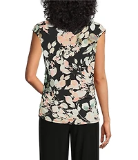 Investments Soft Separates Floral Jade Crew Neck Ruched Sleeveless Top