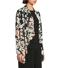 Investments Soft Separates Floral Jade Print Long Sleeve Open Front Jacket