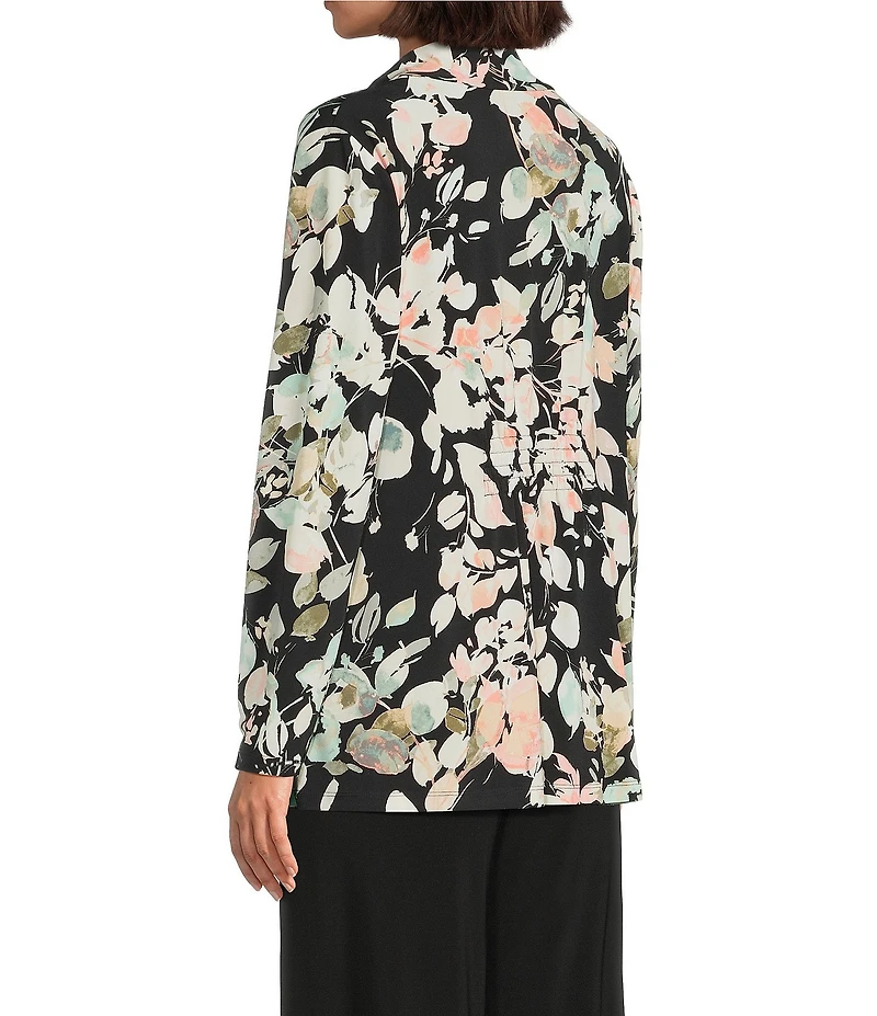 Investments Soft Separates Floral Jade Print Long Sleeve Open Front Jacket