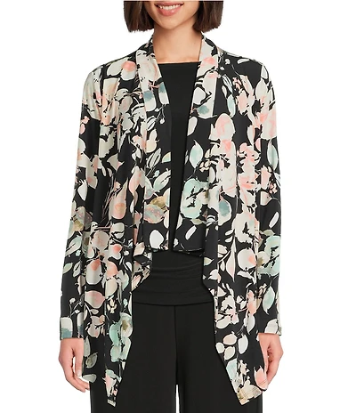 Investments Soft Separates Floral Jade Print Long Sleeve Open Front Jacket
