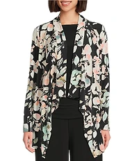 Investments Soft Separates Floral Jade Print Long Sleeve Open Front Jacket