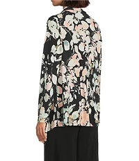 Investments Soft Separates Floral Jade Print Long Sleeve Open Front Jacket