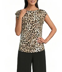Investments Soft Separates Light Leopard Print Crew Neck Ruched Sleeveless Top
